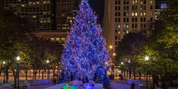 53000 luces decoran este árbol de Chicago en Millennium Park