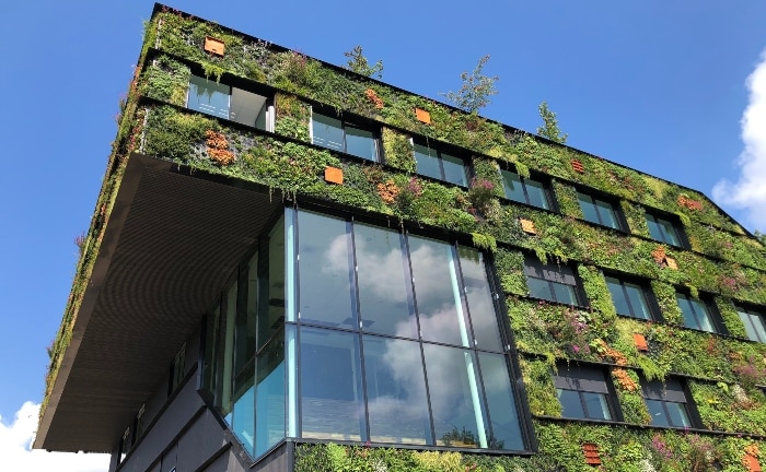 edificio sostenible con plantas