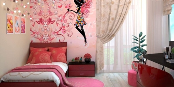 dormitorio con mural infantil