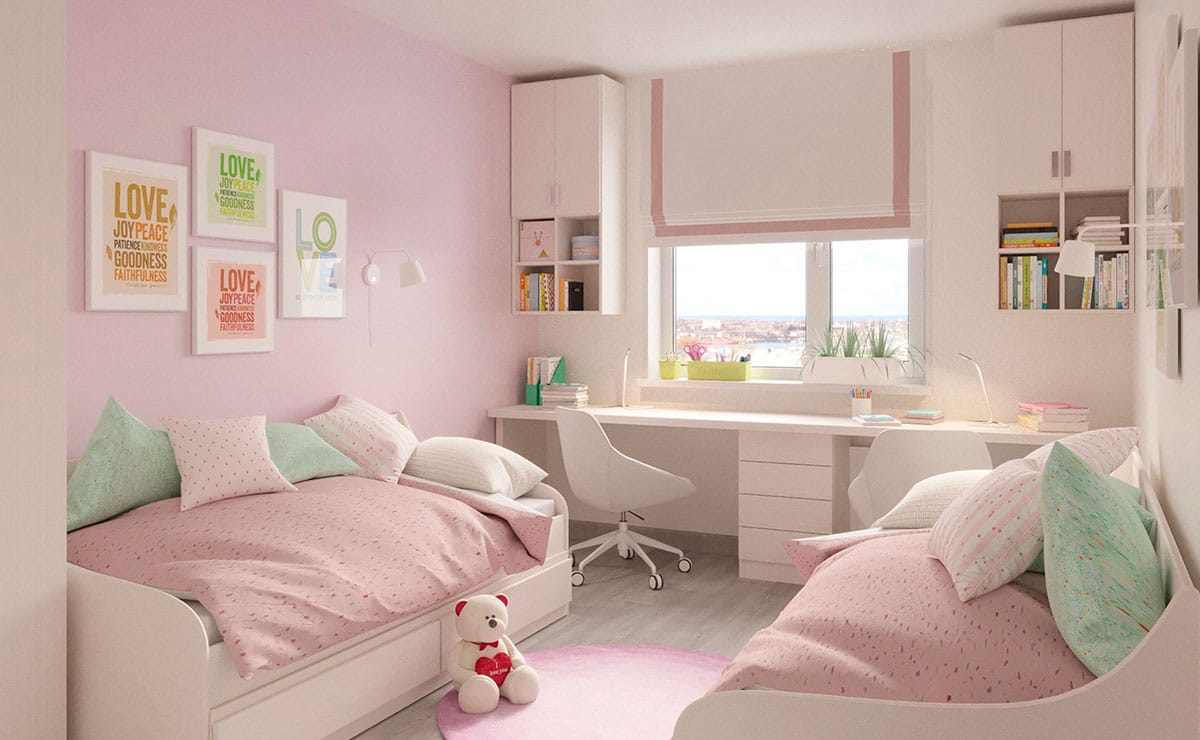 dormitorio infantil con zona de estudio
