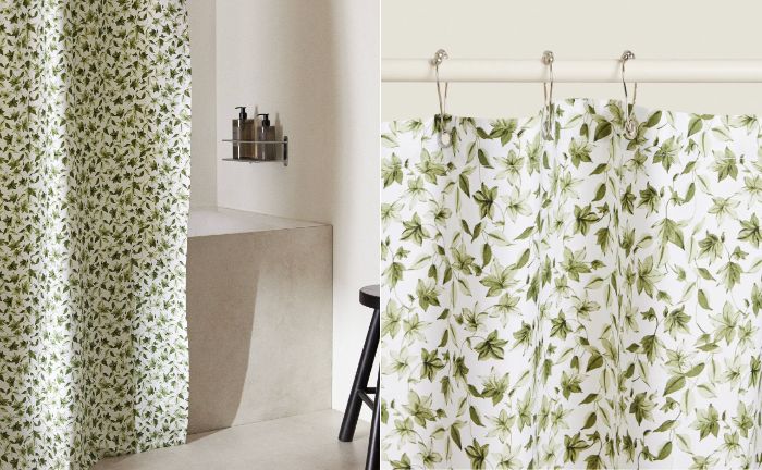 Detalle de la cortina de ducha de hojas de Zara Home