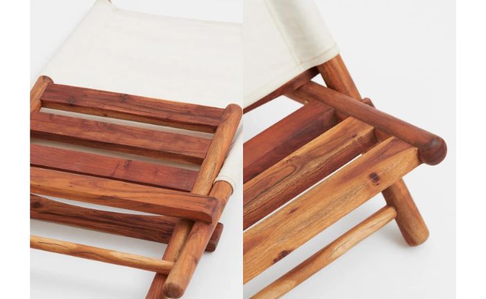 Detalles de la silla lounge de acacia y algodón de H&M Home