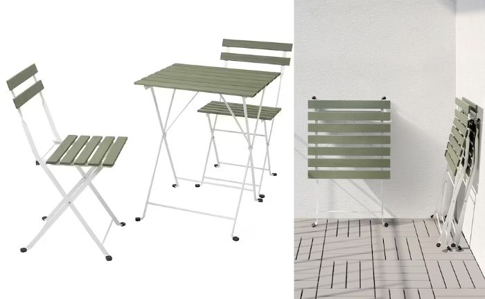 Mesa con 2 sillas de exterior modelo TÄRNÖ de Ikea en blanco y verde