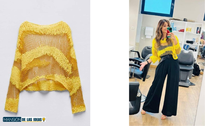 Jersey crochet de color amarillo de Zara