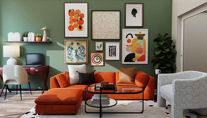salon con sofa naranja