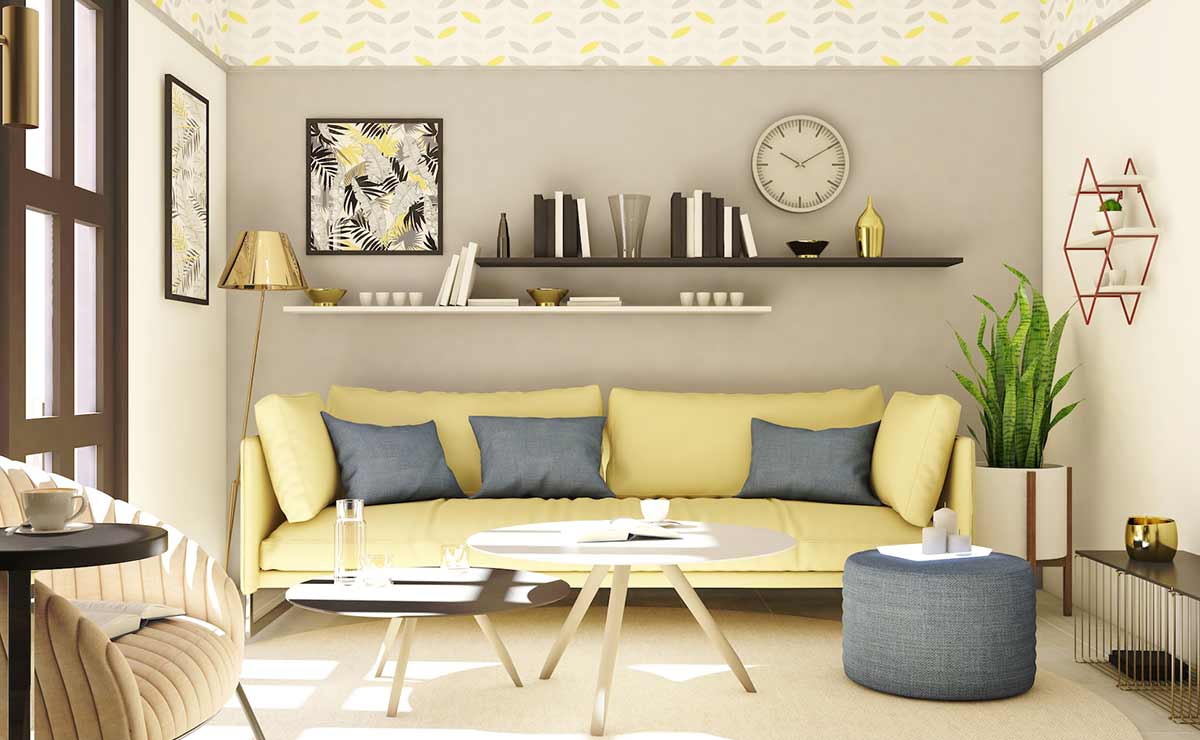 sofá de cuarto de estar amarillo