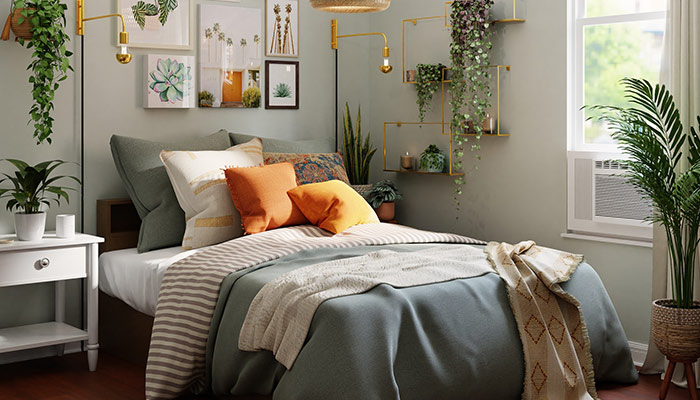 dormitorio decorado con plantas