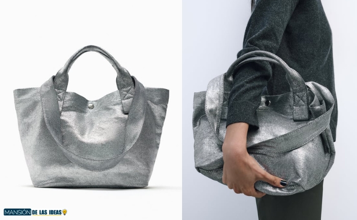 Bolso shopper en tejido metalizado de Zara