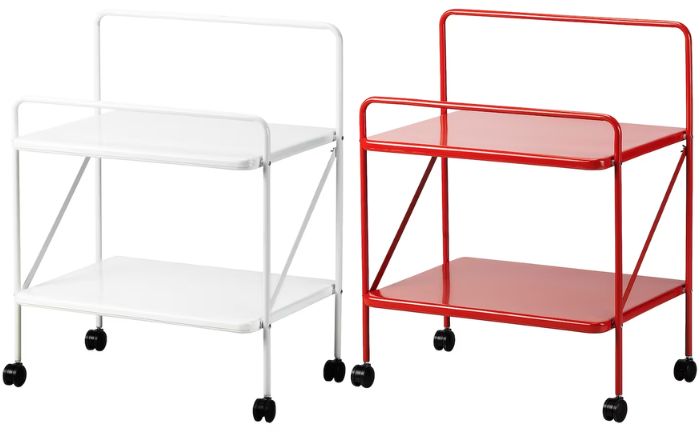 Mesa auxiliar JÄRLÅSA de Ikea en blanco y en rojo