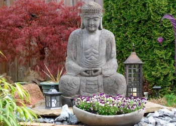 Jardín zen en exterior de casa