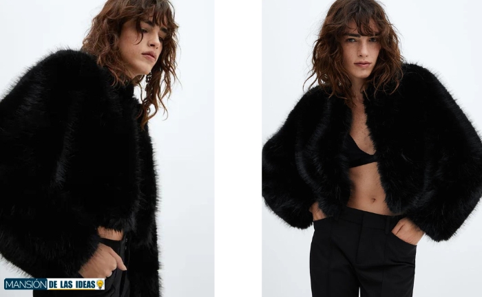 Chaqueta cropped efecto pelo de Mango