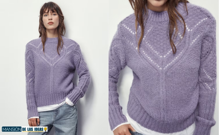 Jersey de punto calado color lila